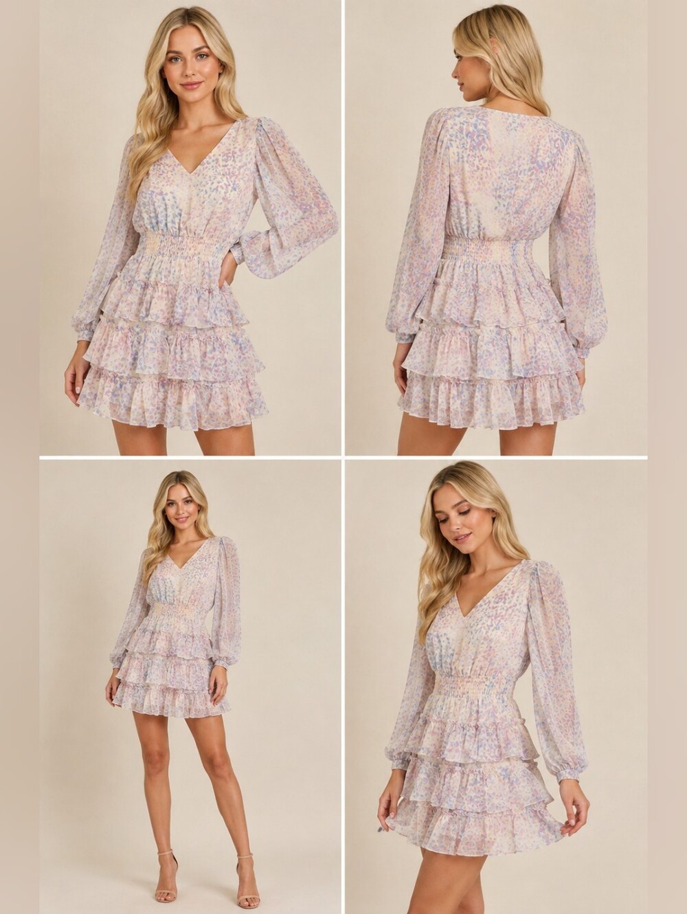 Express Pastel Tiered Ruffle Dress in Lavender & Blush Back To School Or Party